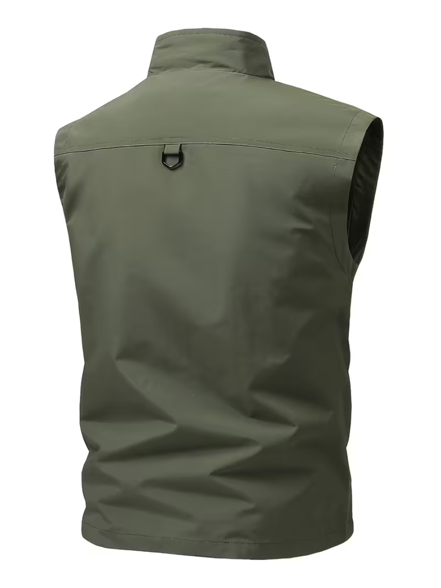Gilet Zippé Poches Multiples Col Montant Sans Manches Pour Homme