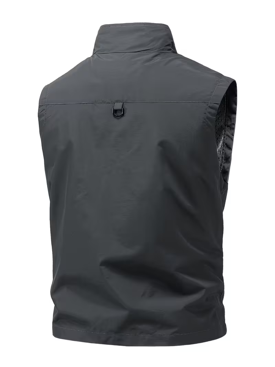 Gilet Zippé Poches Multiples Col Montant Sans Manches Pour Homme