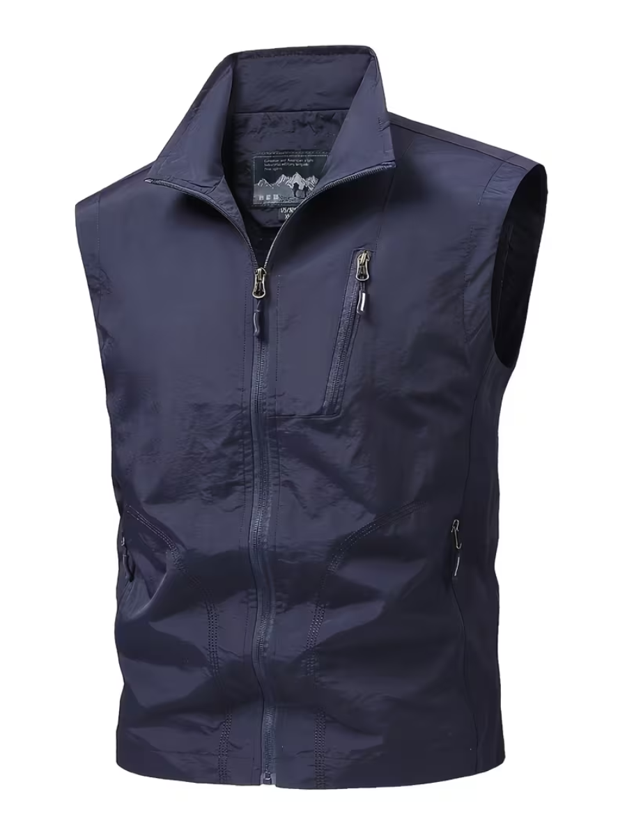 Gilet Zippé Poches Multiples Col Montant Sans Manches Pour Homme