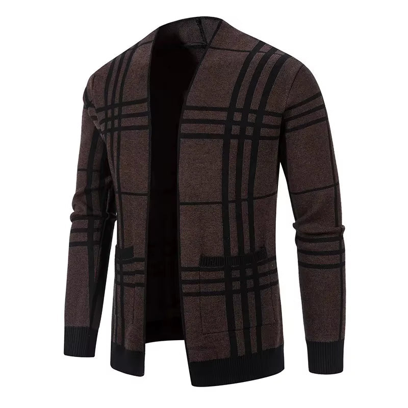 Homme Cardigan Ouvert Carreaux
