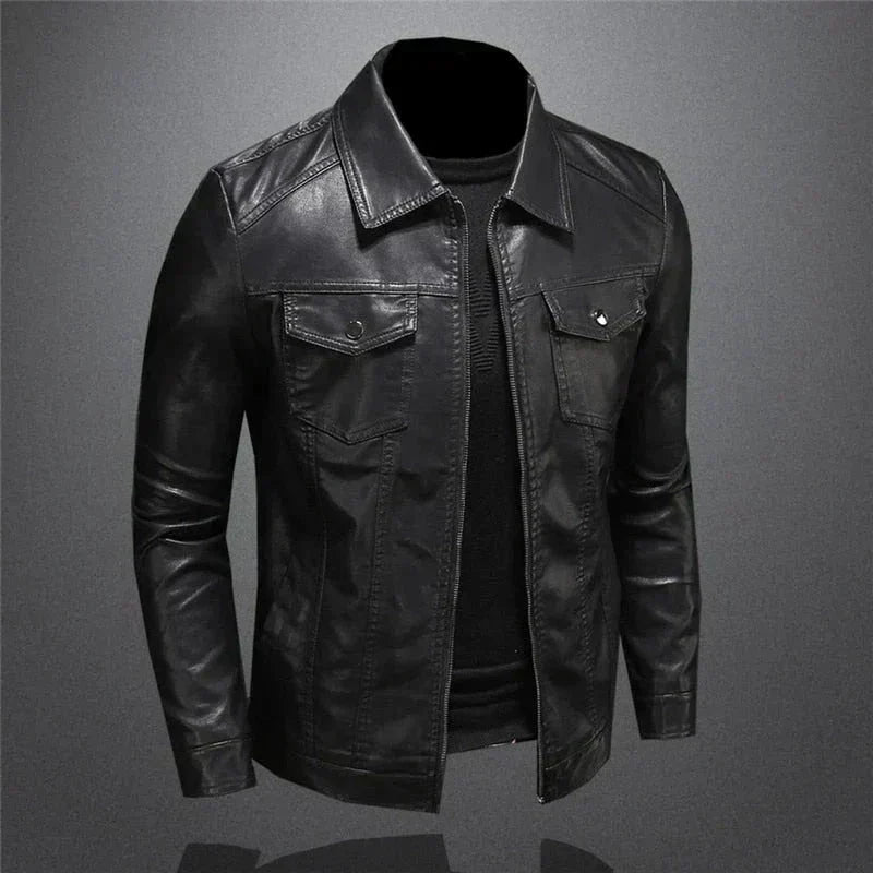 Veste Aspect Cuir Poche Poitrine Pour Homme