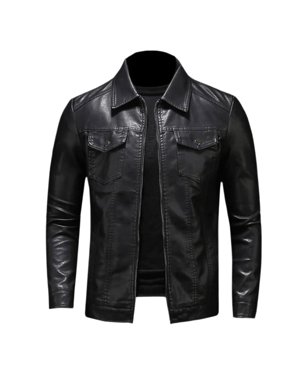 Veste Aspect Cuir Poche Poitrine Pour Homme
