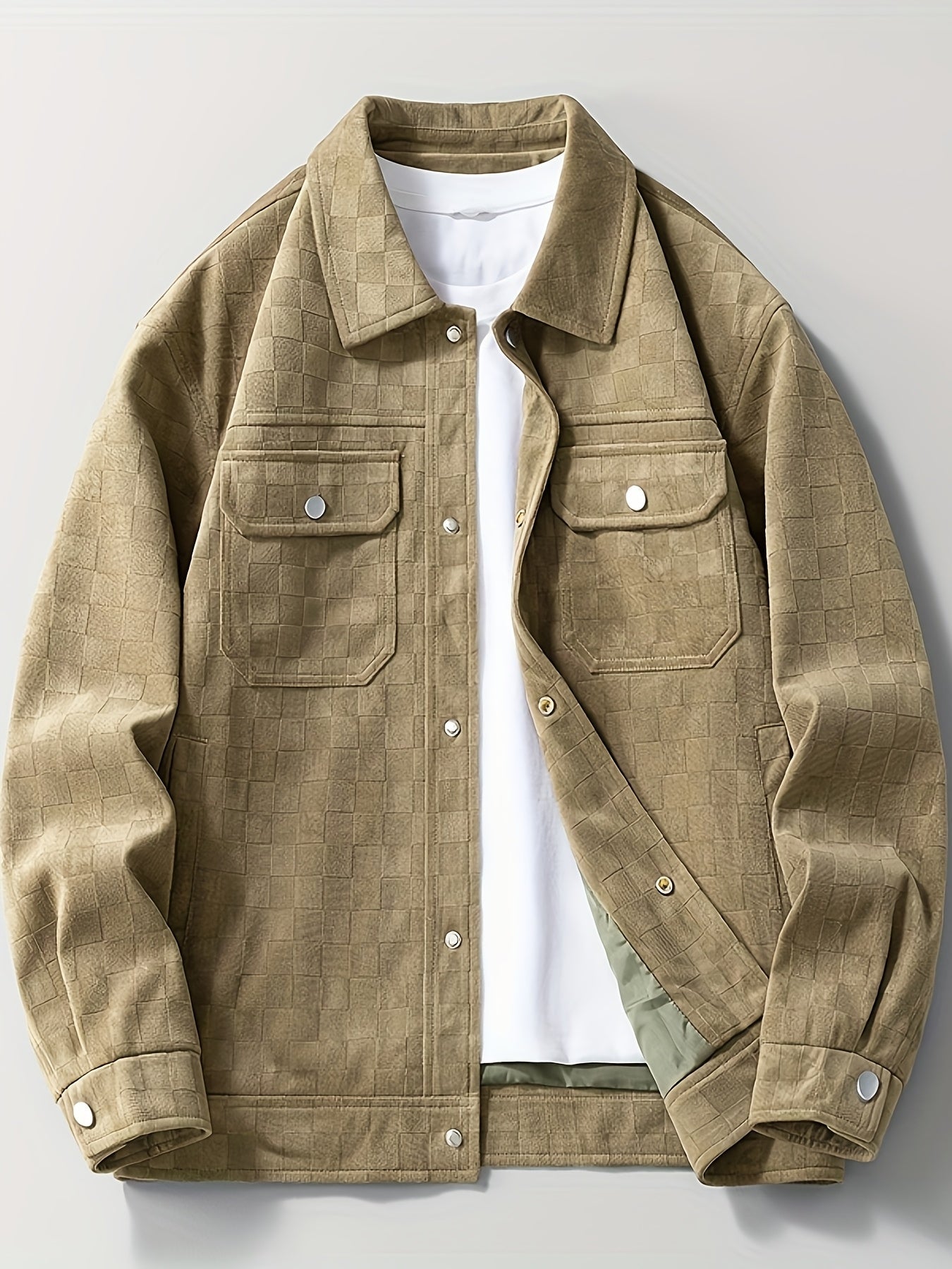 Veste Boutons Pression Poches Multiples Poche Poitrine Manches Longues Pour Homme