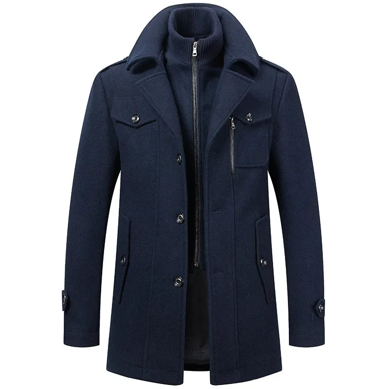 Manteau Col Montant Zippé Boutonné Pour Homme