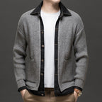 Cardigan Denim Bordures Contrastées Maille Poches Pour Homme