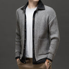 Cardigan Denim Bordures Contrastées Maille Poches Pour Homme