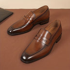 Mocassins Penny Bout Allongé À Lacets Semelle Basse Pour Homme