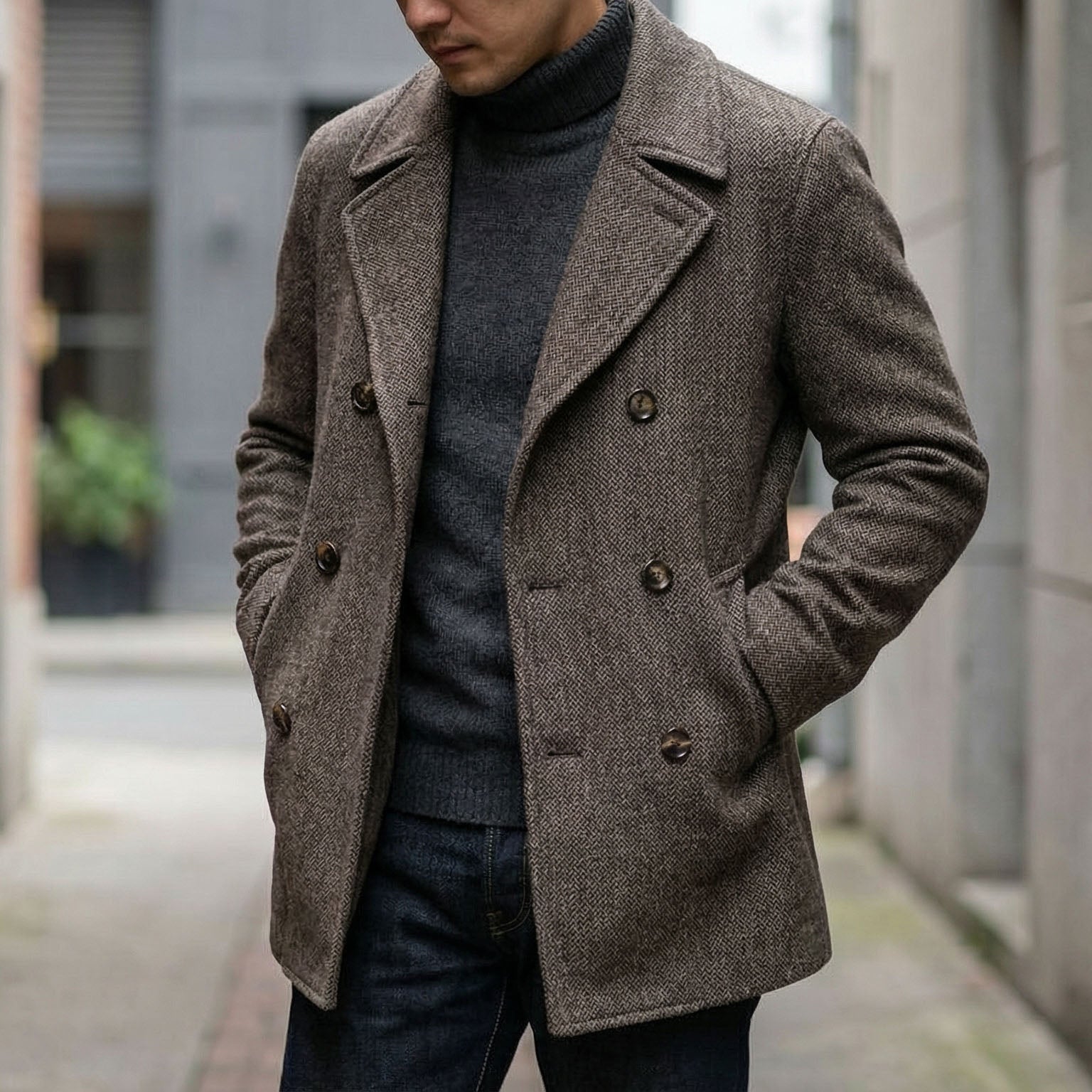 Homme Manteau Croisé Laine