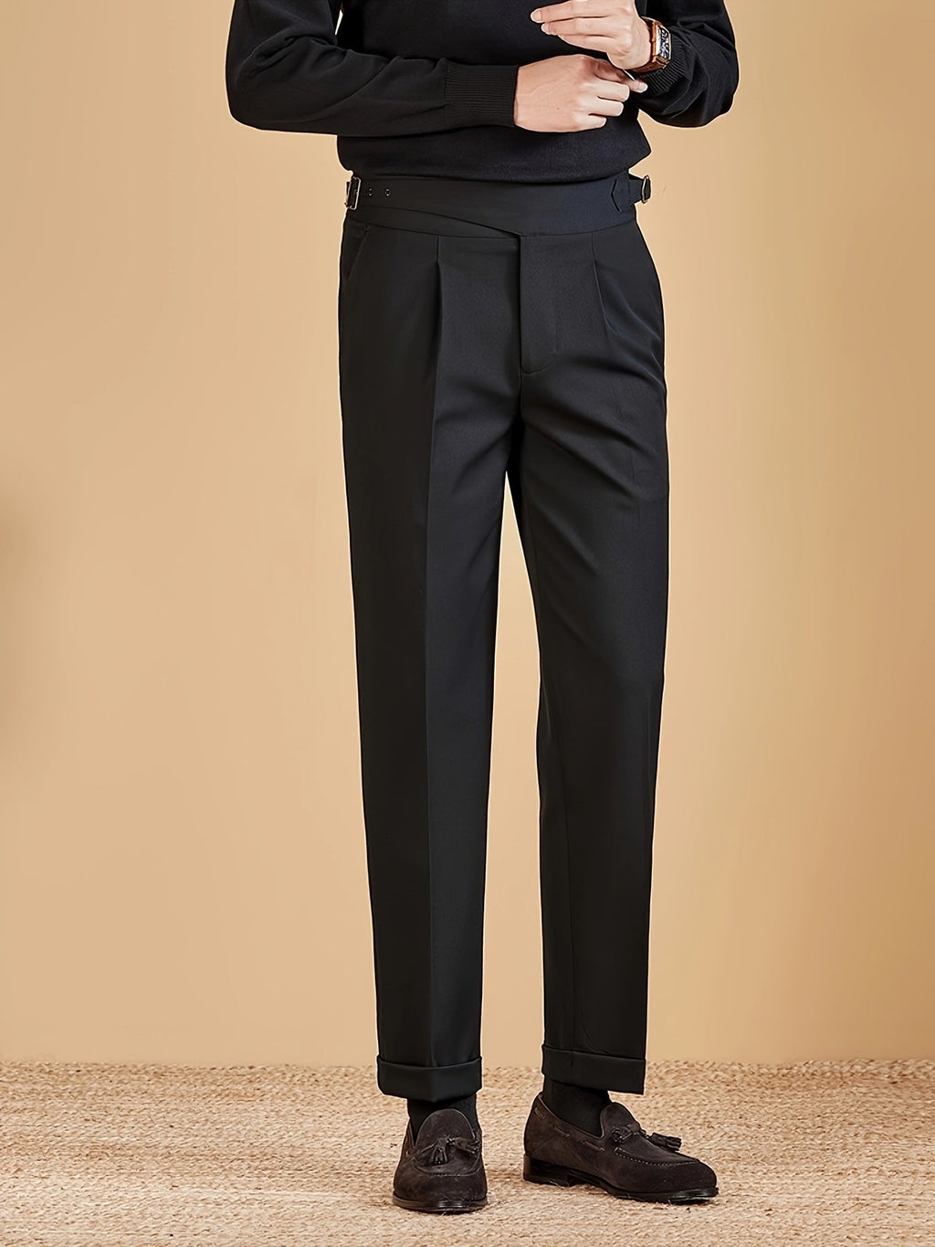 Pantalon Plis Marqués Poches Coupe Ajustée Pour Homme
