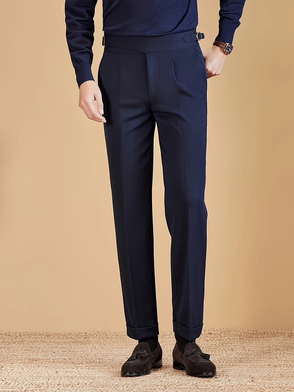 Homme Pantalon Plis Ajusté