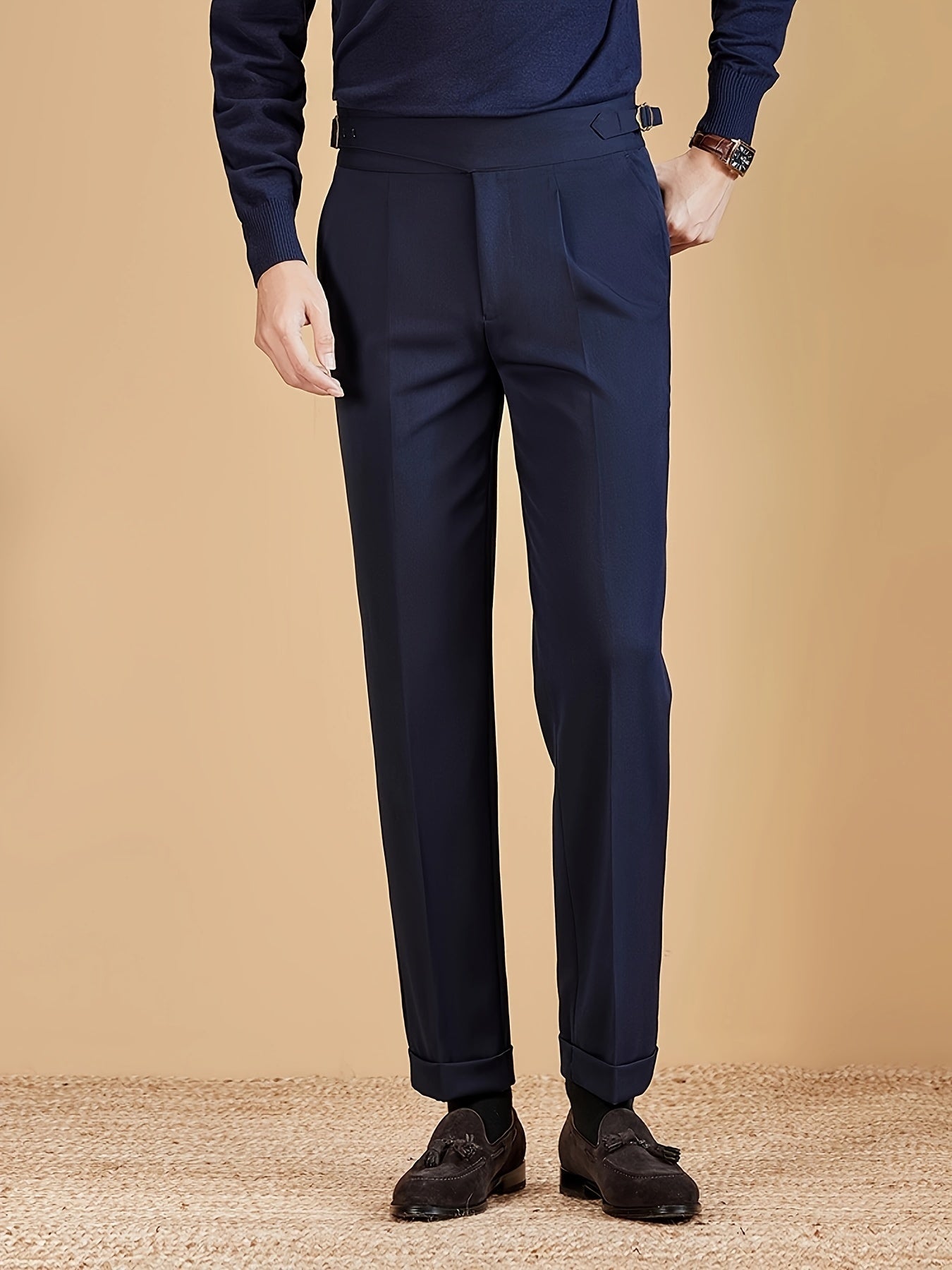 Homme Pantalon Plis Ajusté