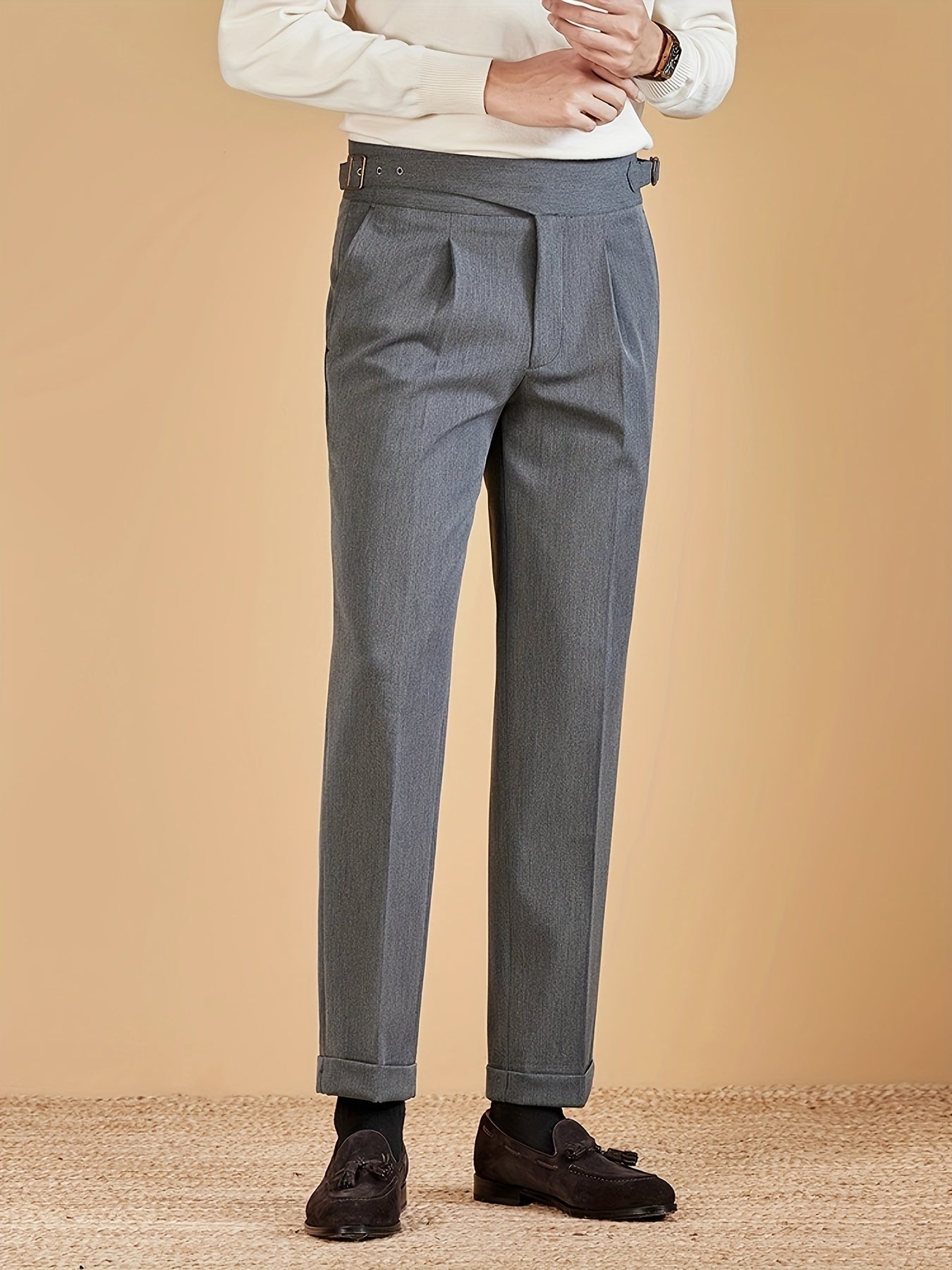 Homme Pantalon Plis Ajusté