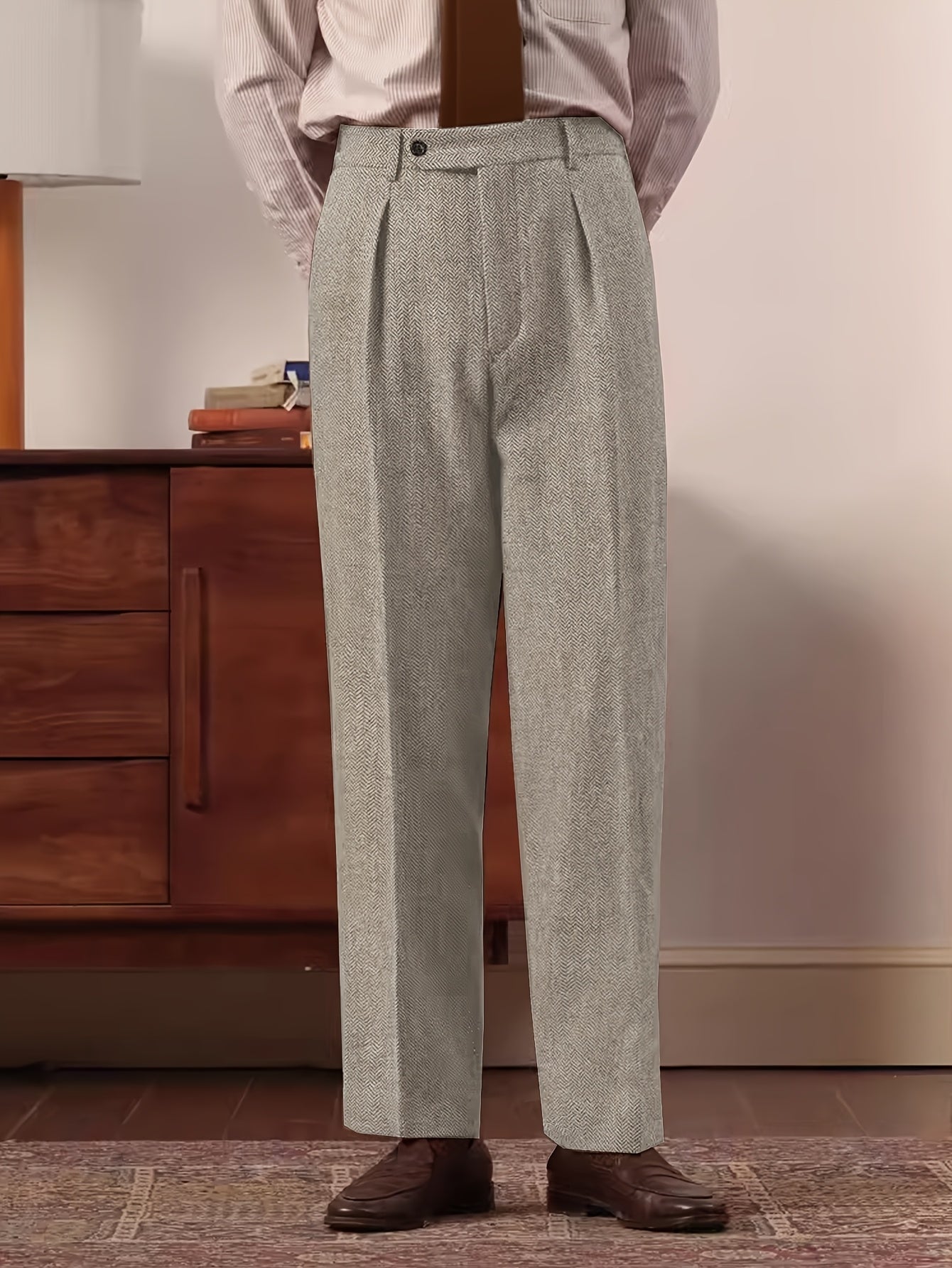 Homme Pantalon Plis Droit