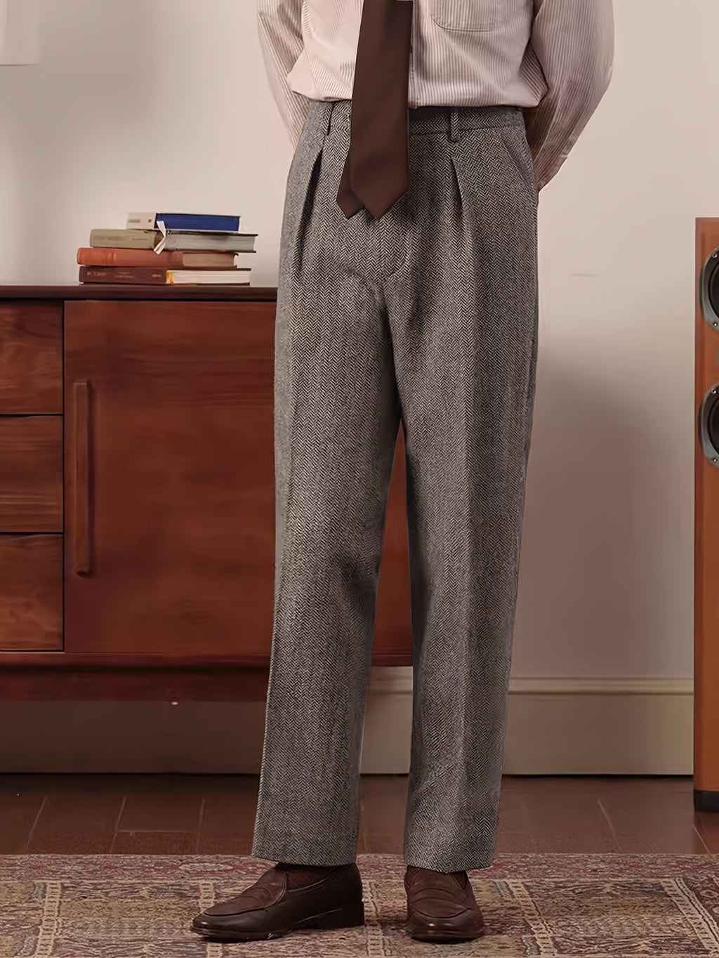 Pantalon Plis Marqués Poches Coupe Droite Pour Homme
