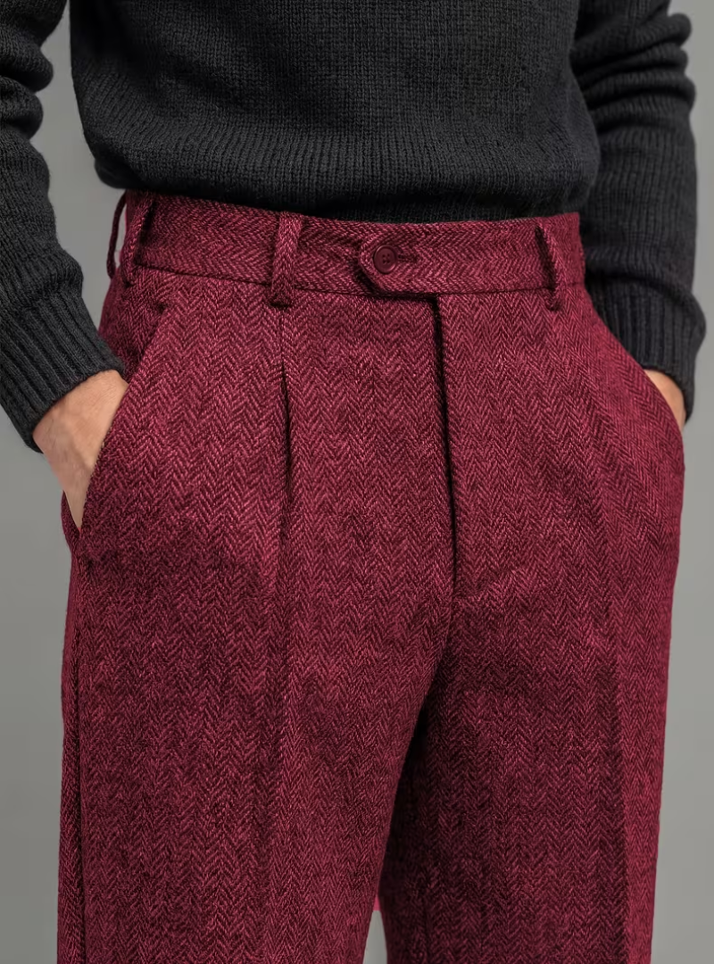 Pantalon Plis Marqués Finition Habillée Matière Texturée Poches Pour Homme
