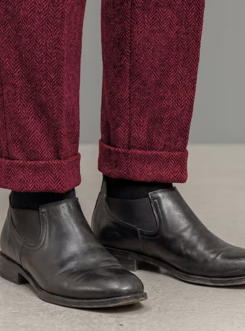Pantalon Plis Marqués Finition Habillée Matière Texturée Poches Pour Homme