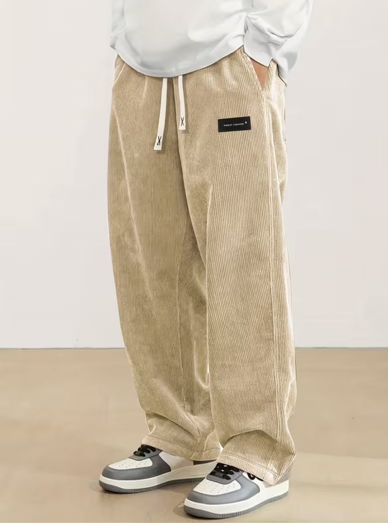 Pantalon Taille à Cordon Coupe Large Maille Côtelée Matière Texturée Pour Homme