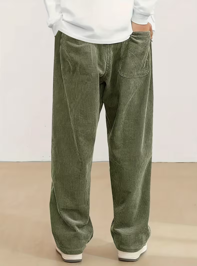 Pantalon Taille à Cordon Coupe Large Maille Côtelée Matière Texturée Pour Homme