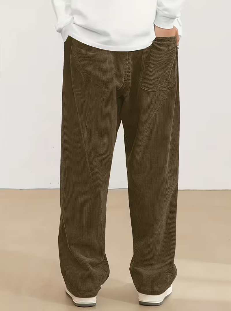 Pantalon Taille à Cordon Coupe Large Maille Côtelée Matière Texturée Pour Homme