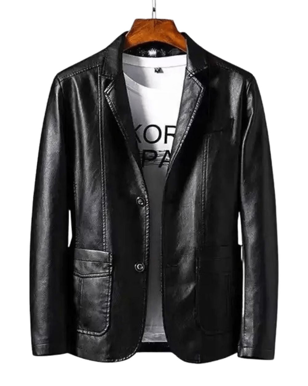 Blazer Deux Boutons Aspect Cuir Pour Homme