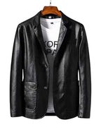 Blazer Deux Boutons Aspect Cuir Pour Homme