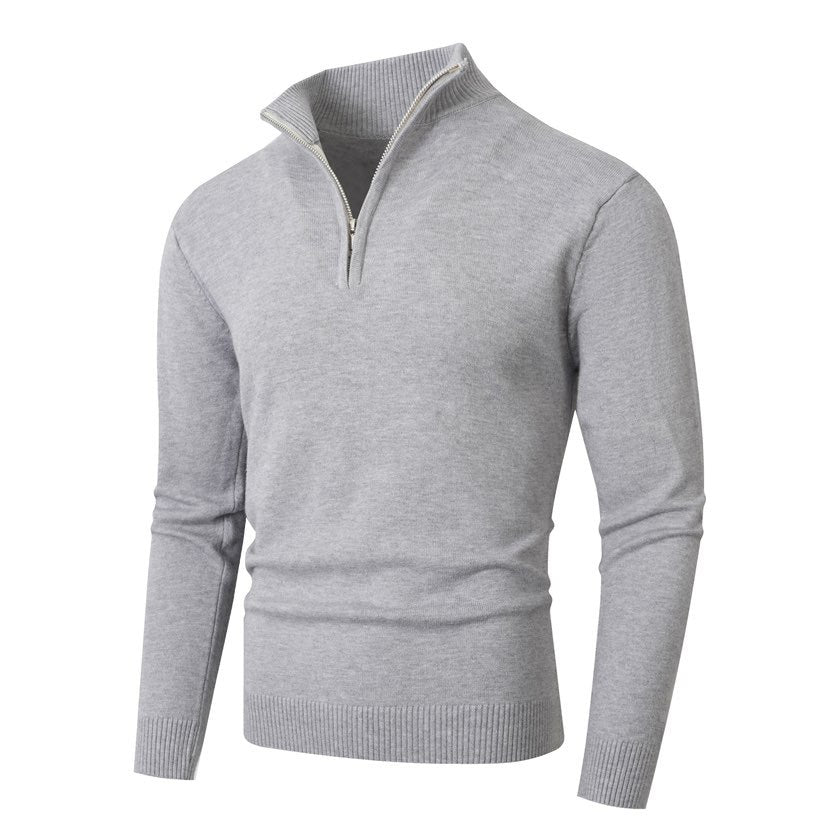 Pull Col Montant Demi-Zip Bords Côtelés Pour Homme