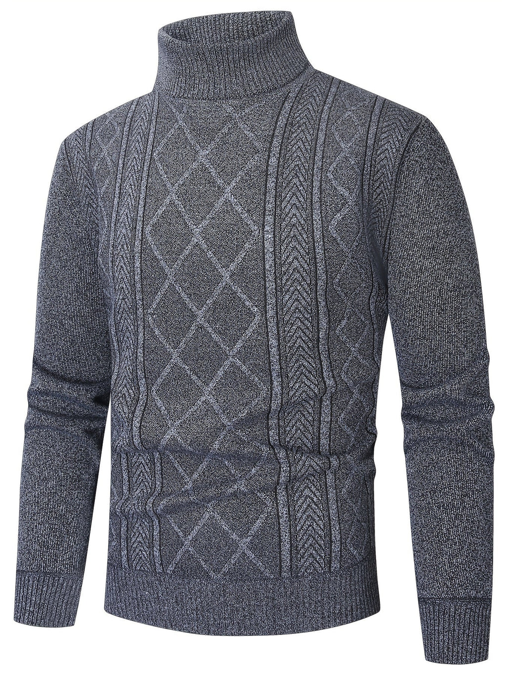 Pull Col Roulé Maille Torsadée Manches Longues Bords Côtelés Pour Homme