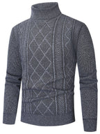 Pull Col Roulé Maille Torsadée Manches Longues Bords Côtelés Pour Homme