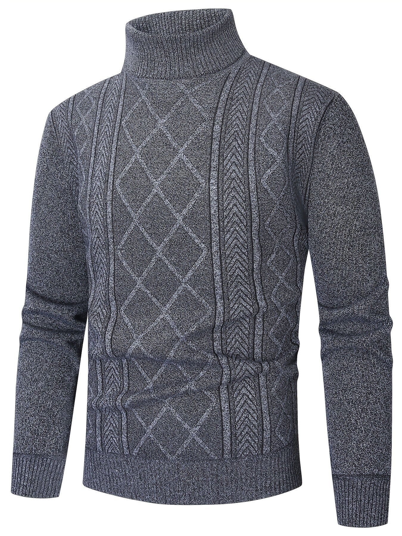 Pull Col Roulé Maille Torsadée Manches Longues Bords Côtelés Pour Homme
