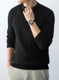Pull Col Montant Zippé Manches Longues Maille Côtelée Pour Homme