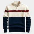 Pull Demi-Zip Rayé Col Montant Bords Côtelés Pour Homme