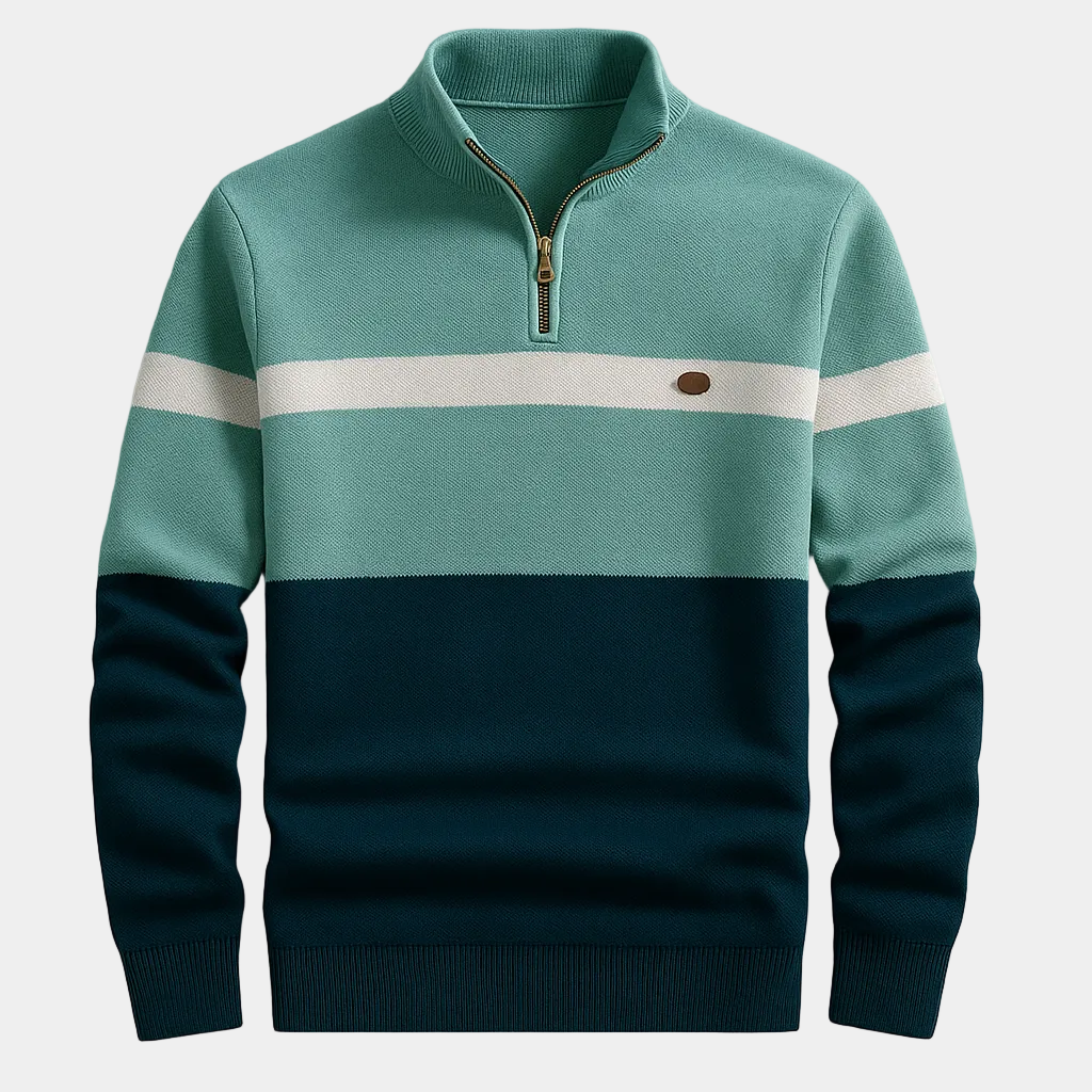 Homme Pull Demi-Zip Rayé