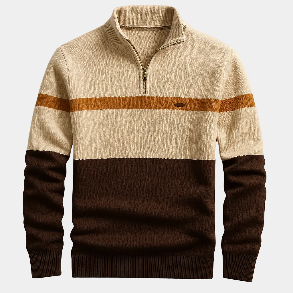 Homme Pull Demi-Zip Rayé