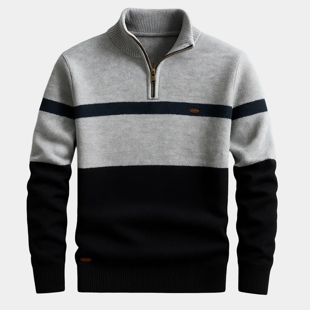 Homme Pull Demi-Zip Rayé