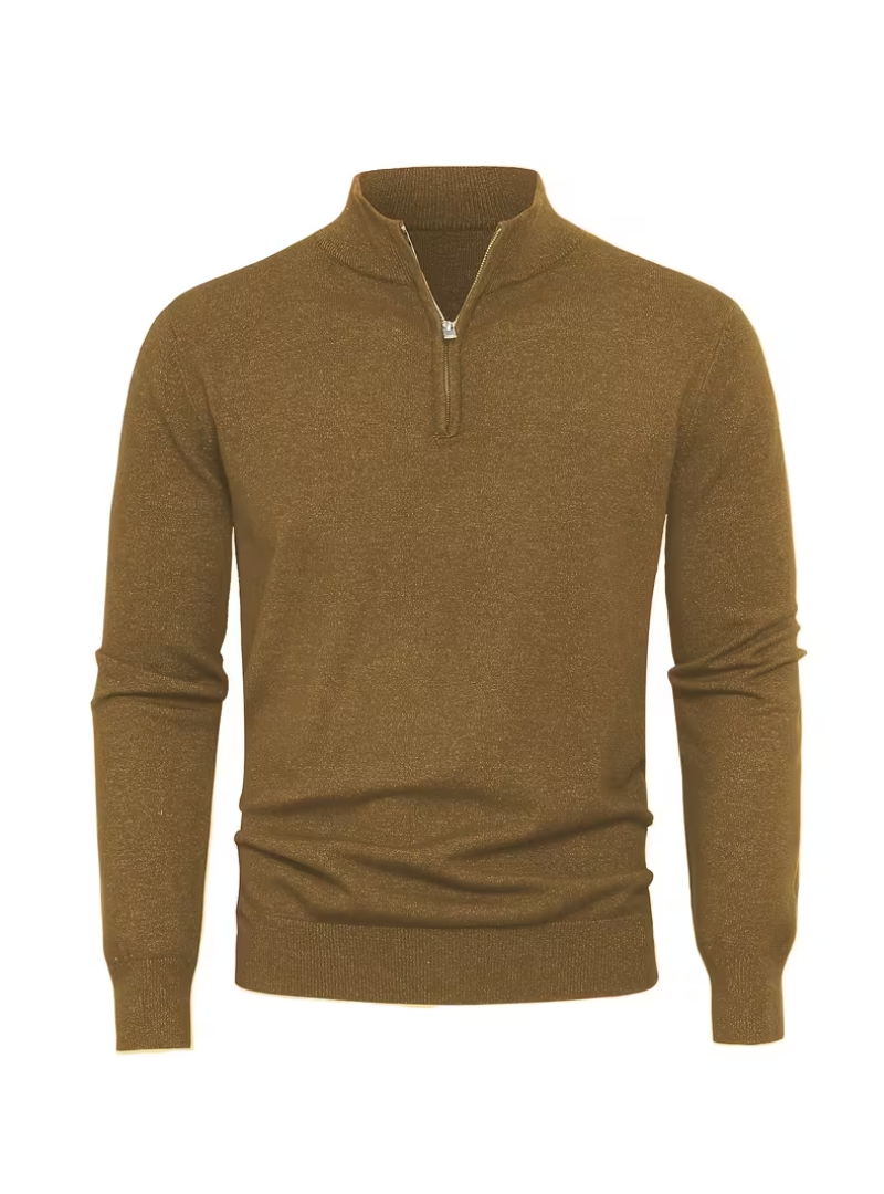 Pull Col Montant Zippé Manches Longues Bords Côtelés Pour Homme