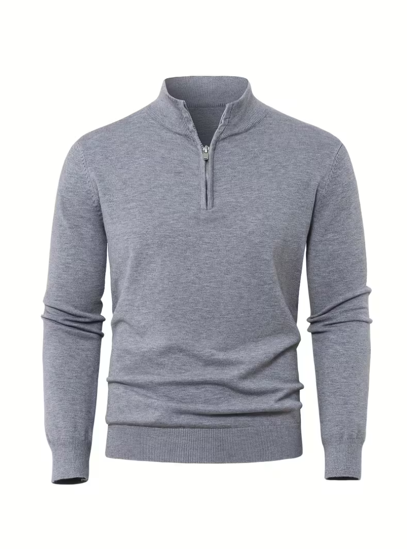 Pull Col Montant Zippé Manches Longues Bords Côtelés Pour Homme