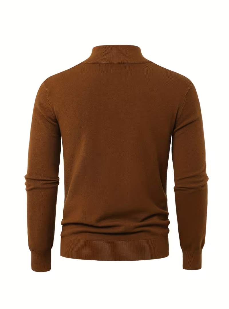 Pull Col Montant Zippé Manches Longues Bords Côtelés Pour Homme