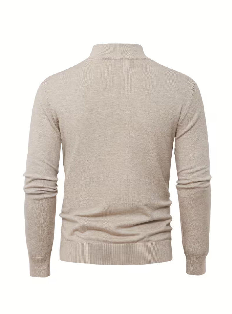 Pull Col Montant Zippé Manches Longues Bords Côtelés Pour Homme