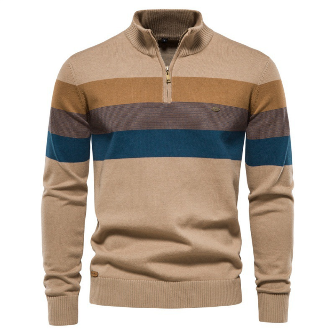 Pull Zippé Rayé Manches Longues Pour Homme
