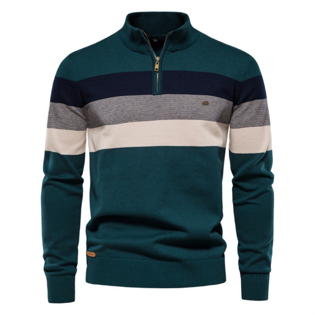 Homme Pull Zippé Rayé