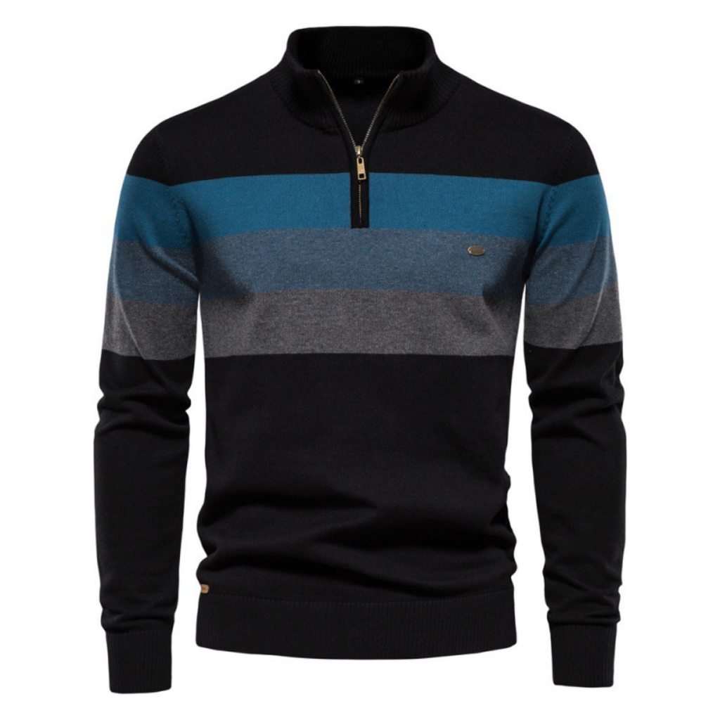 Homme Pull Zippé Rayé