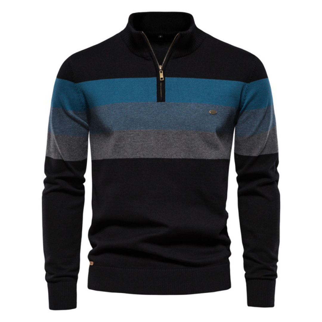 Homme Pull Zippé Rayé