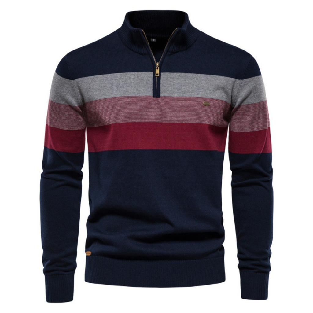 Homme Pull Zippé Rayé