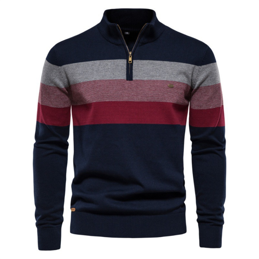 Homme Pull Zippé Rayé