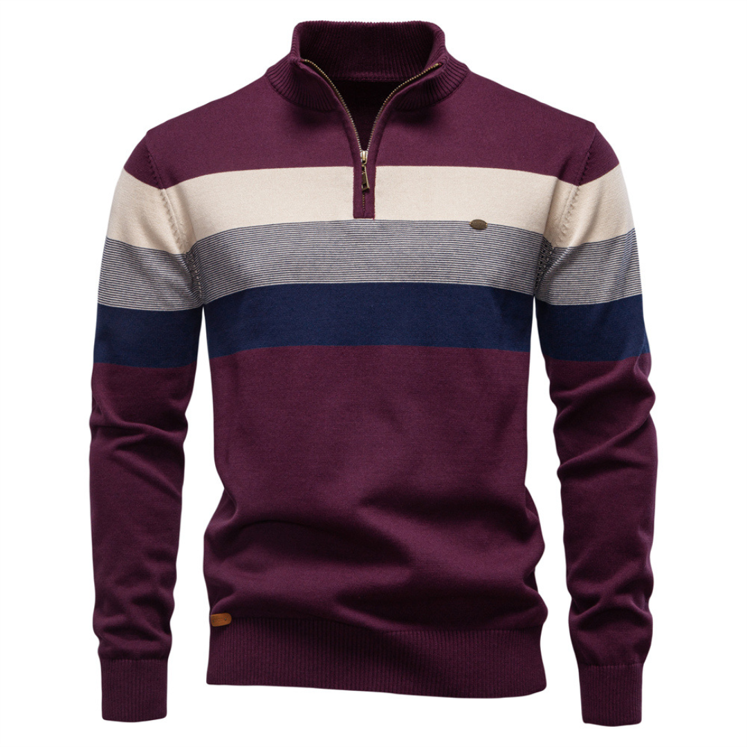 Homme Pull Zippé Rayé