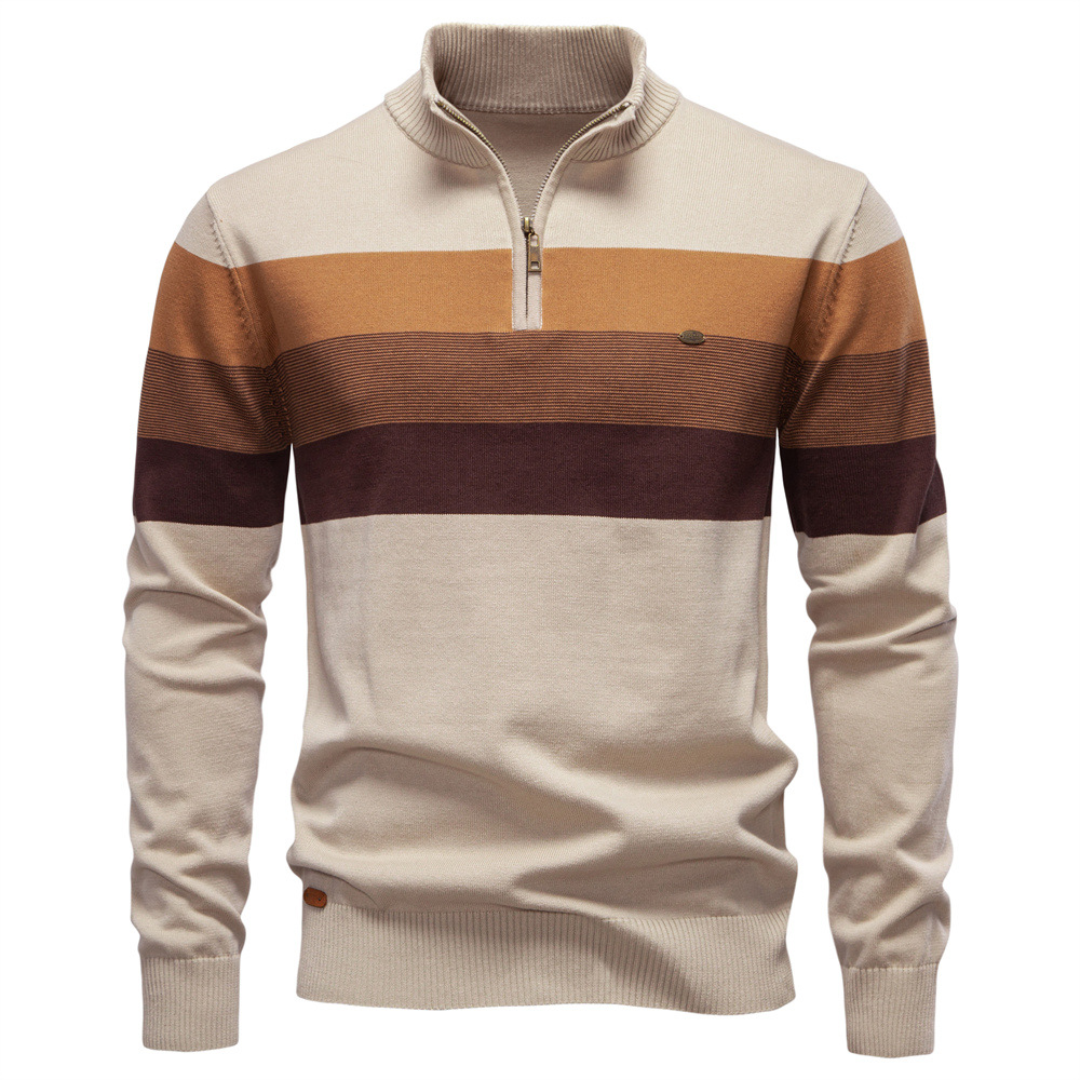 Homme Pull Zippé Rayé