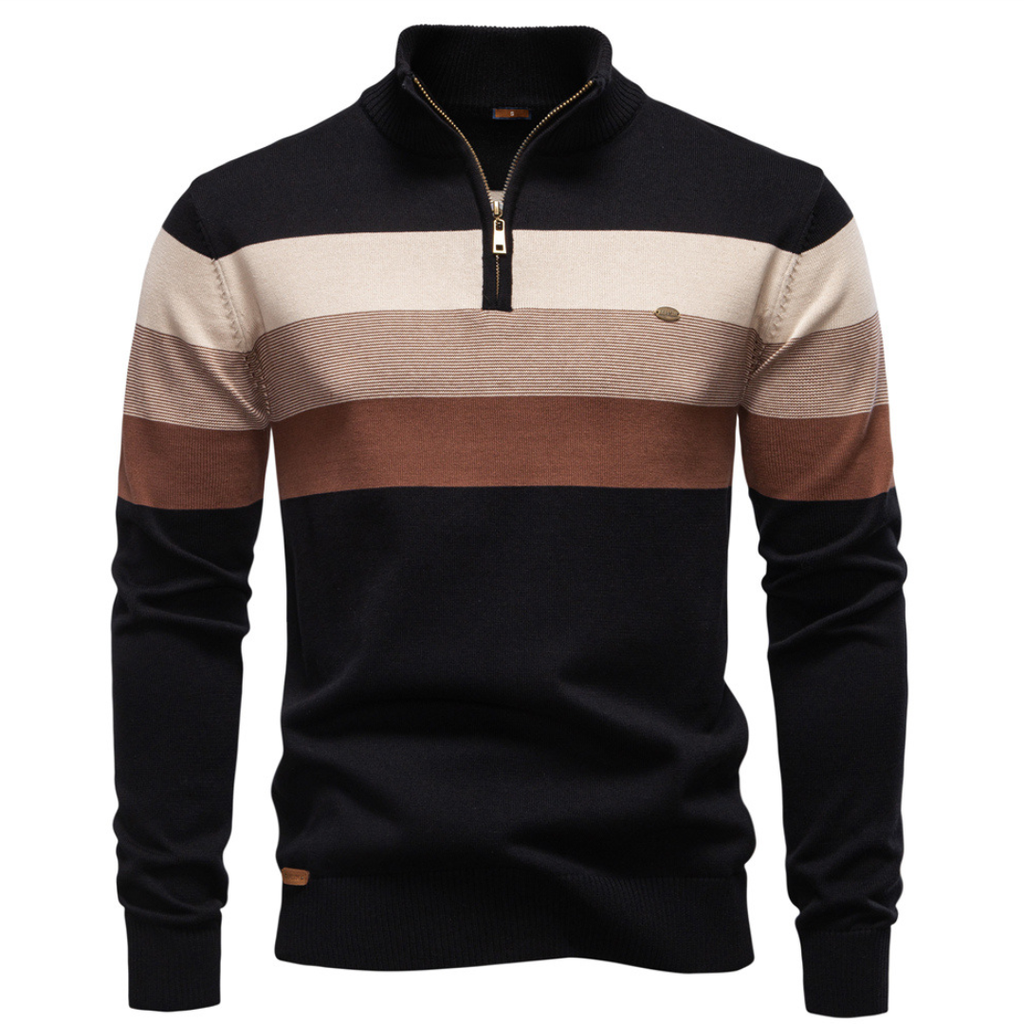 Homme Pull Zippé Rayé