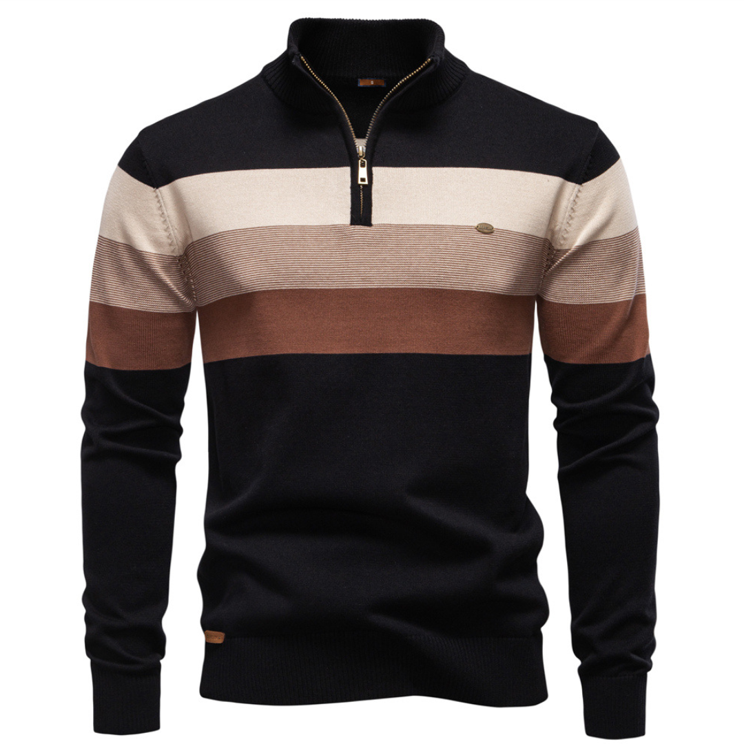 Homme Pull Zippé Rayé
