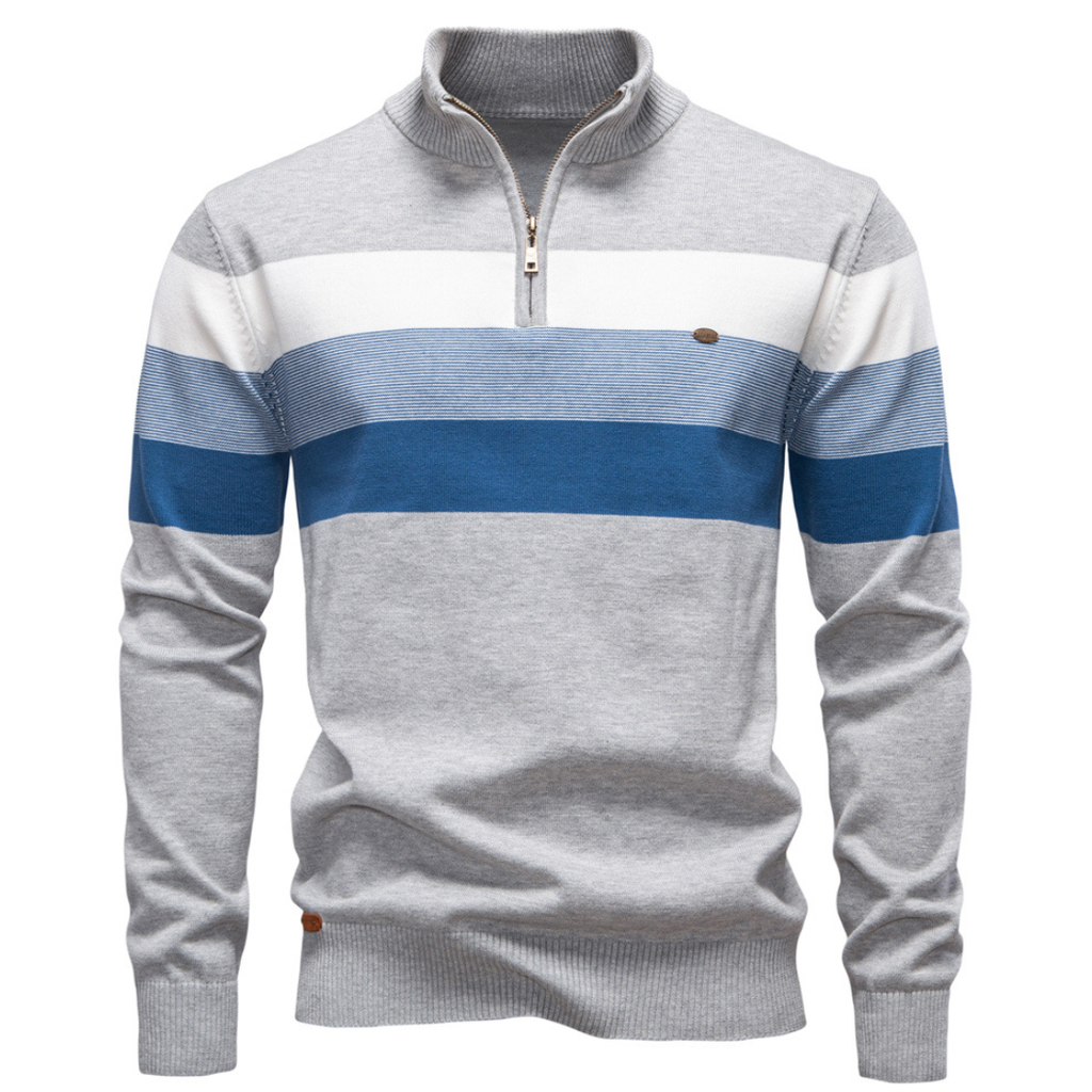 Homme Pull Zippé Rayé