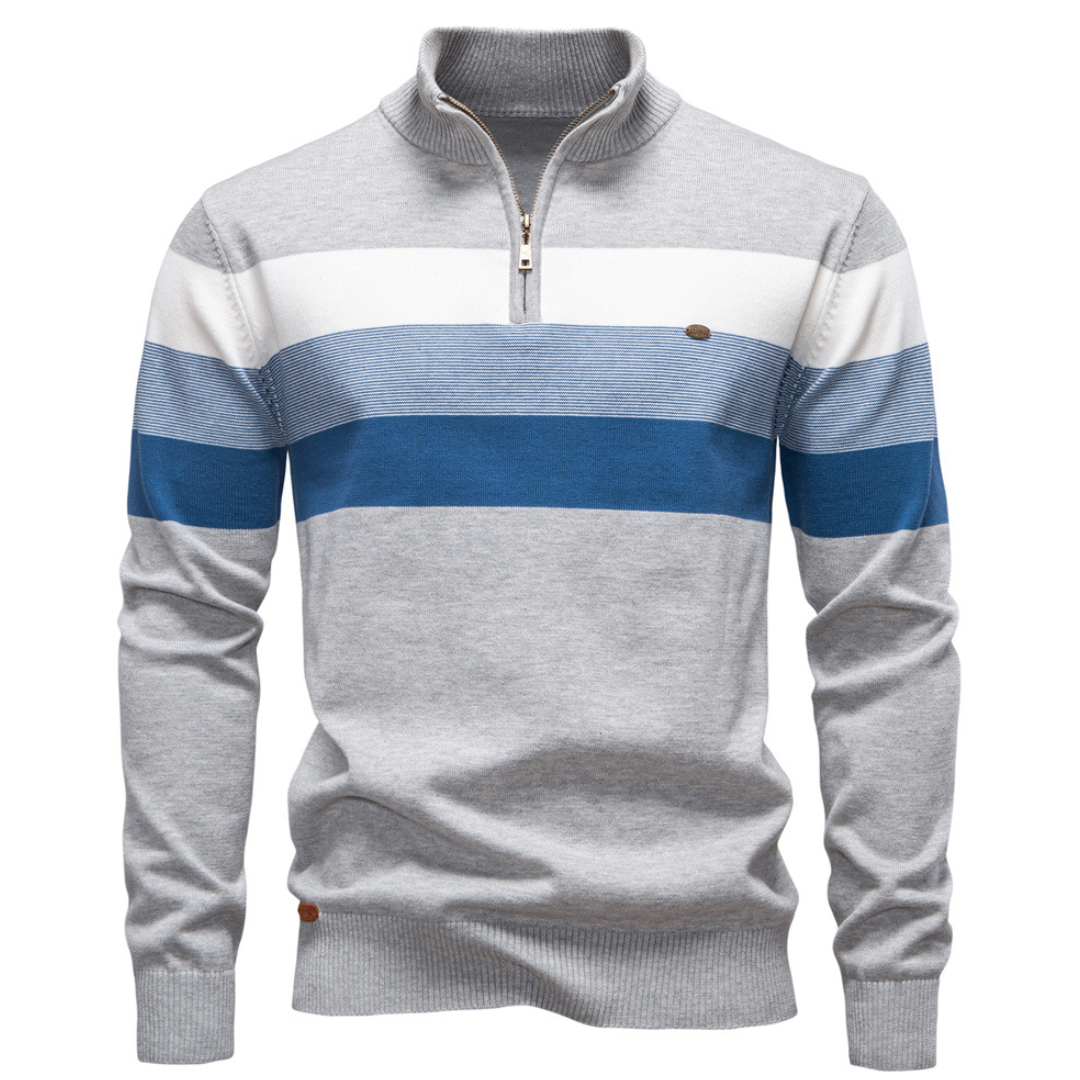 Homme Pull Zippé Rayé